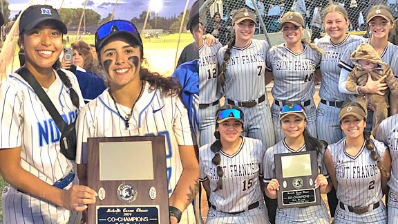 Usually, it’s the tourney champion that gets the top photo, but when it’s co-champions like Norco and St. Francis at the Michelle Carew Classic it’s not easy! Photo - Harold Abend