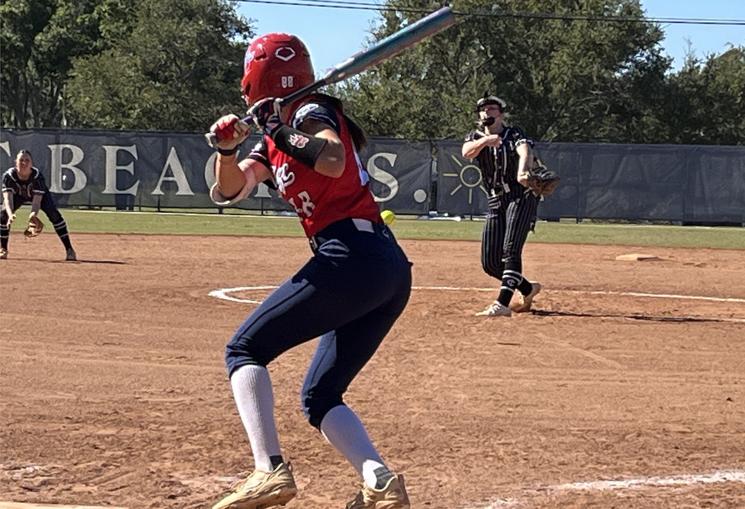 Madelyn Lee for Texas Blaze 18U slaps for a single in Saturday action.